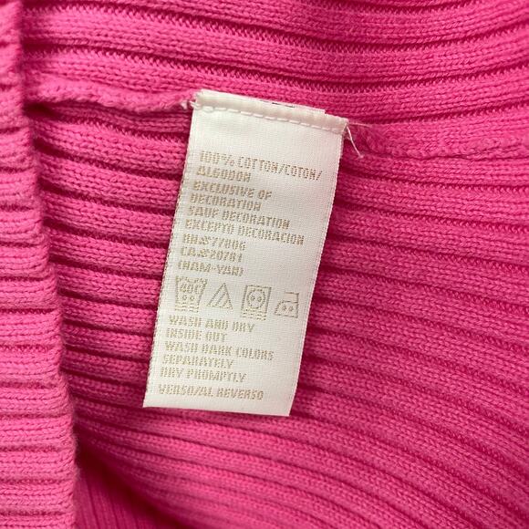 Y2K Tommy Hilfiger Pure Cotton Ribbed Knit Logo Sweater Pink Womens Large - Picture 6 of 7